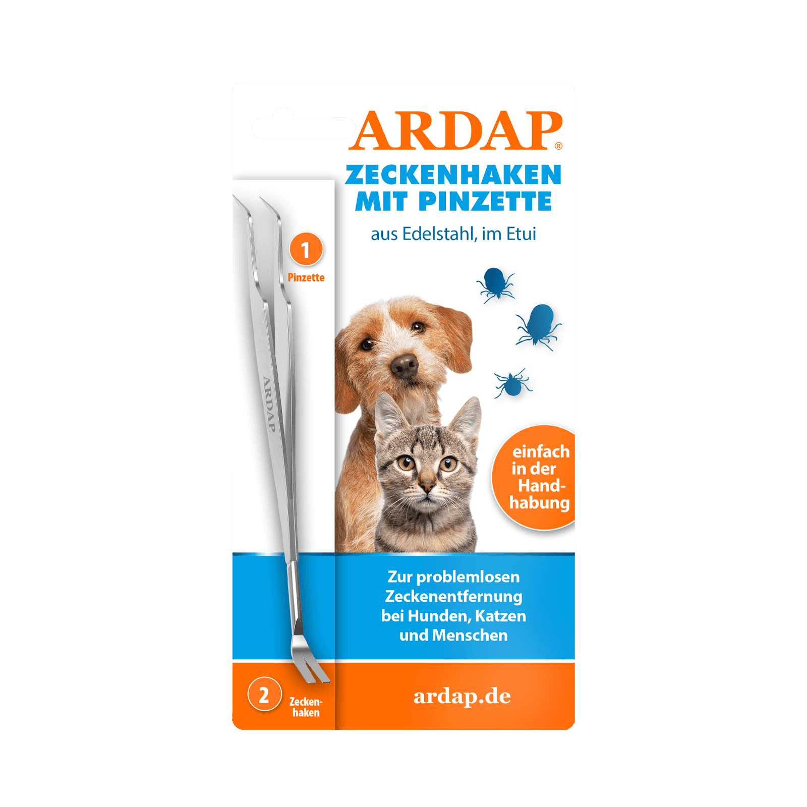 ardap-repell-zeckenhaken-mit-pinzette-edelstahl-2in1 image 1